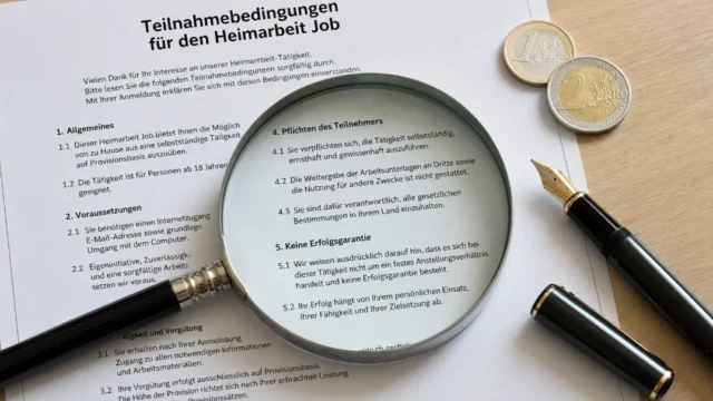 Lupe über dem Kleingedruckten eines Vertrags